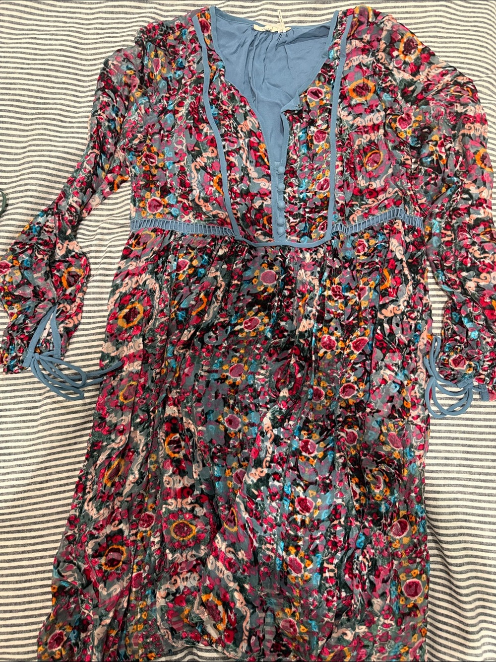 Floreat Teal Floral-Print Long Sleeve Midi Dress